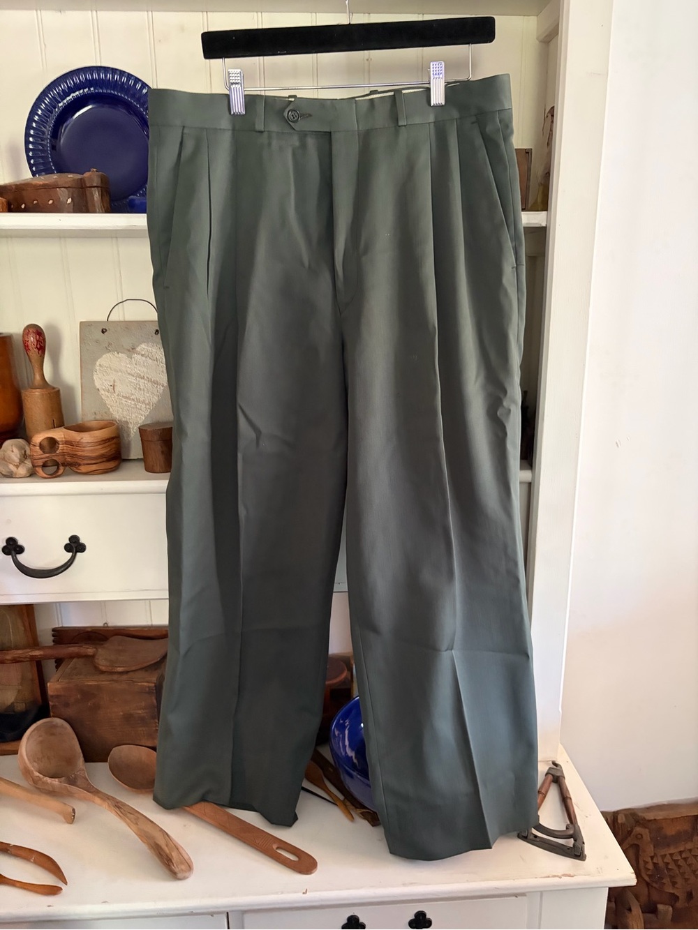 Yves Saint Laurent Olive Green Pleated Dress Pants